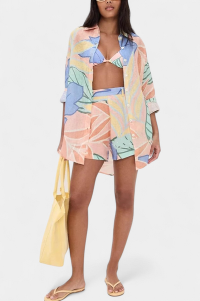 Lumina Conjunto Tropical de Camisa Holgada y Shorts de Cintura Alta