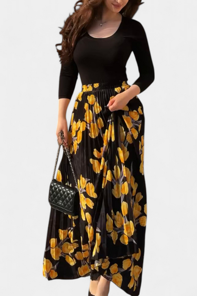 Samar Conjunto Estampado con Falda Plisada Floral y Top Negro