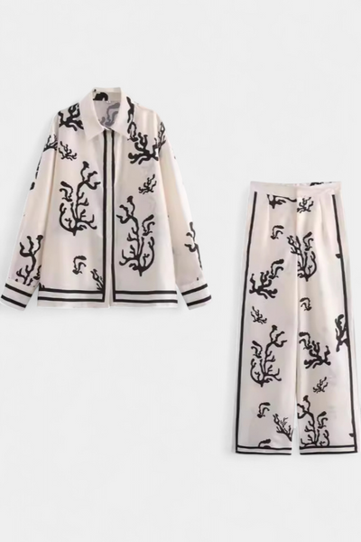 Nazaret Conjunto de Pierna Ancha con Estampado Artístico