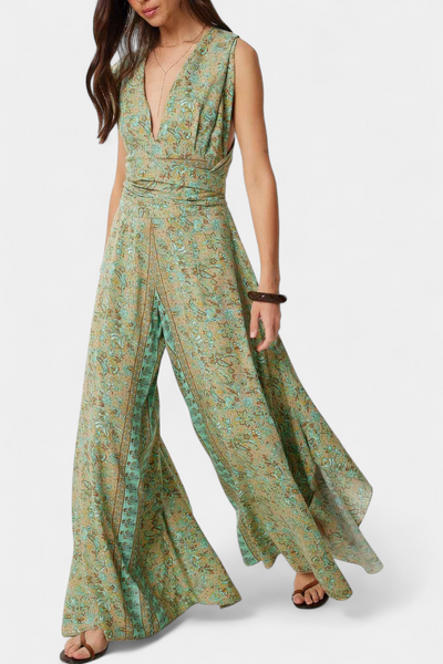 Leandra Mono Fluido Cruzado con Estampado Floral Verde