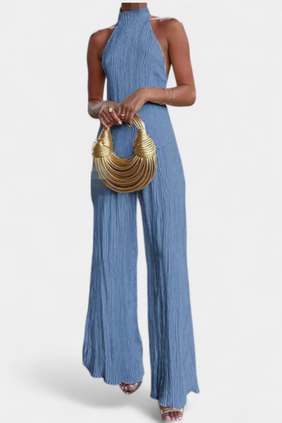 Pilarica Conjunto Elegante Plisado de Top Asimétrico y Pantalón Fluido
