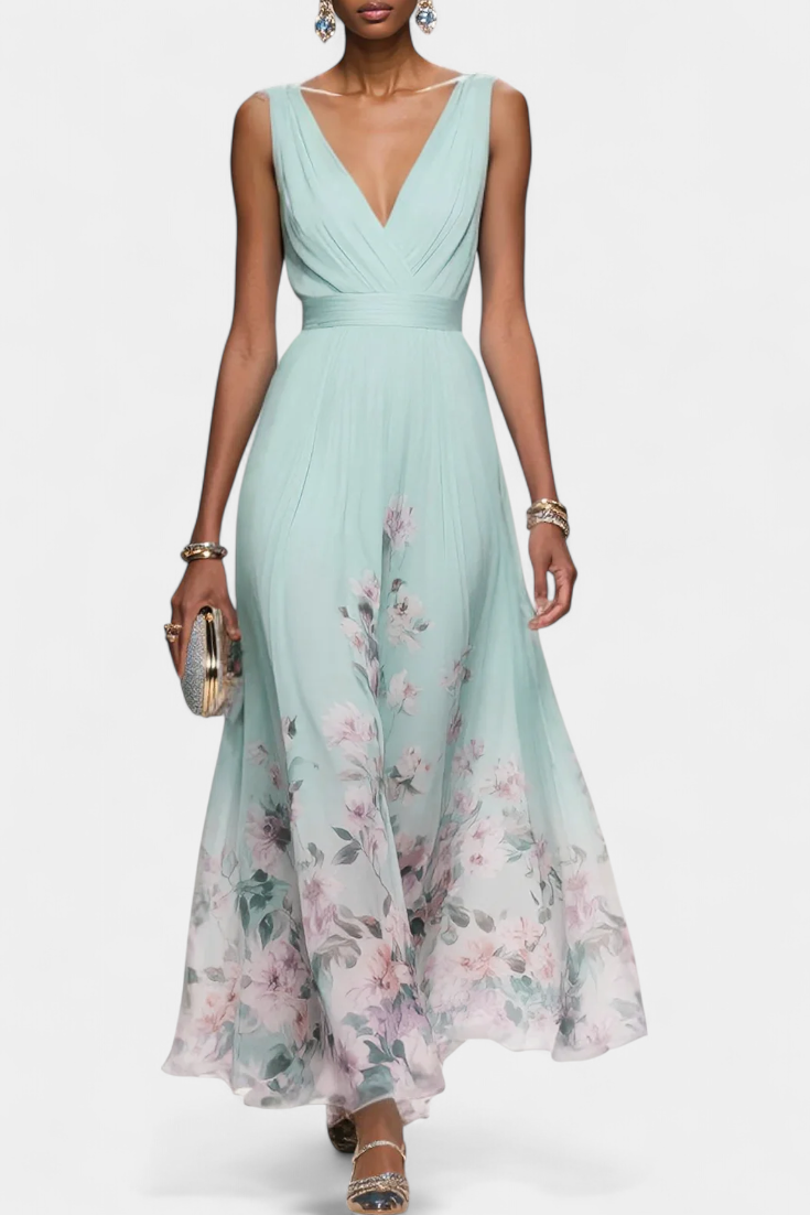 Sauline Vestido Maxi Floral Sin Mangas con Escote en V