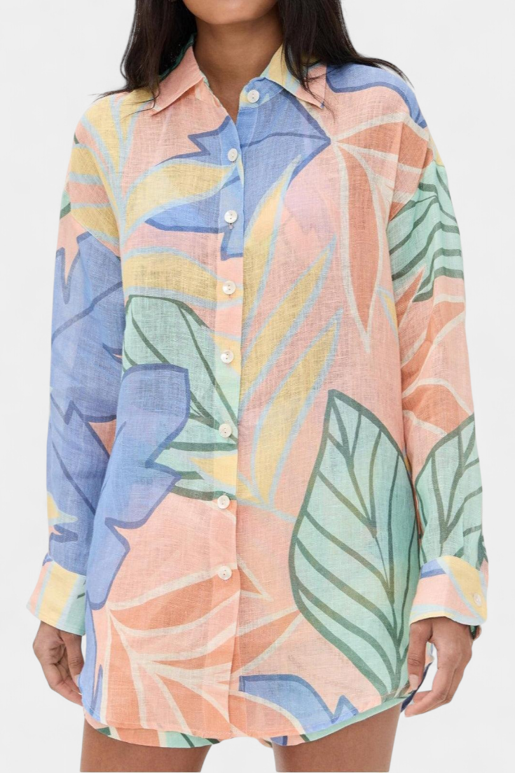 Lumina Conjunto Tropical de Camisa Holgada y Shorts de Cintura Alta