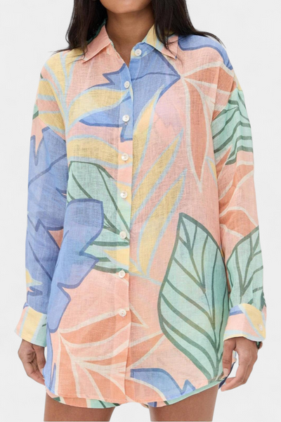 Lumina Conjunto Tropical de Camisa Holgada y Shorts de Cintura Alta