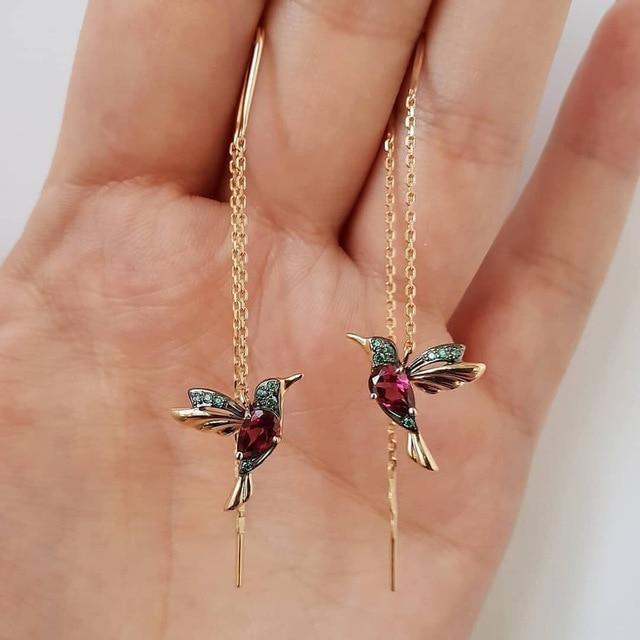 Aretes de quetzal con esmalte y circonita